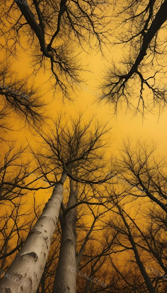 Bare Tree Branches Against A Vibrant Yellow Sky Creating An Abstract And Moody Autumn Scene 37 58dc