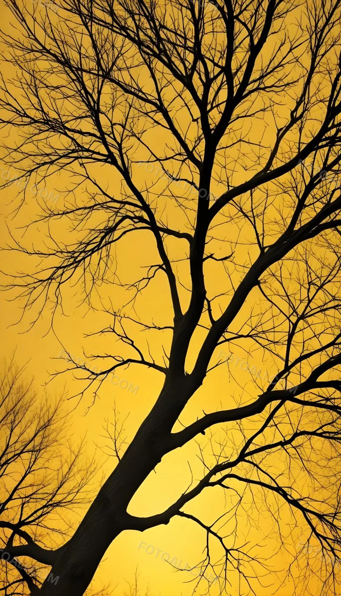 Bare Tree Branches Against A Vibrant Yellow Sky Creating An Abstract And Moody Autumn Scene 4 F4ce