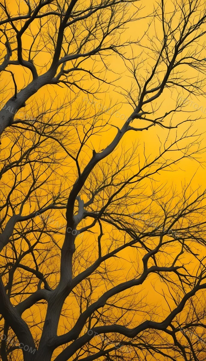 Bare Tree Branches Against A Vibrant Yellow Sky Creating An Abstract And Moody Autumn Scene 5 Ce25