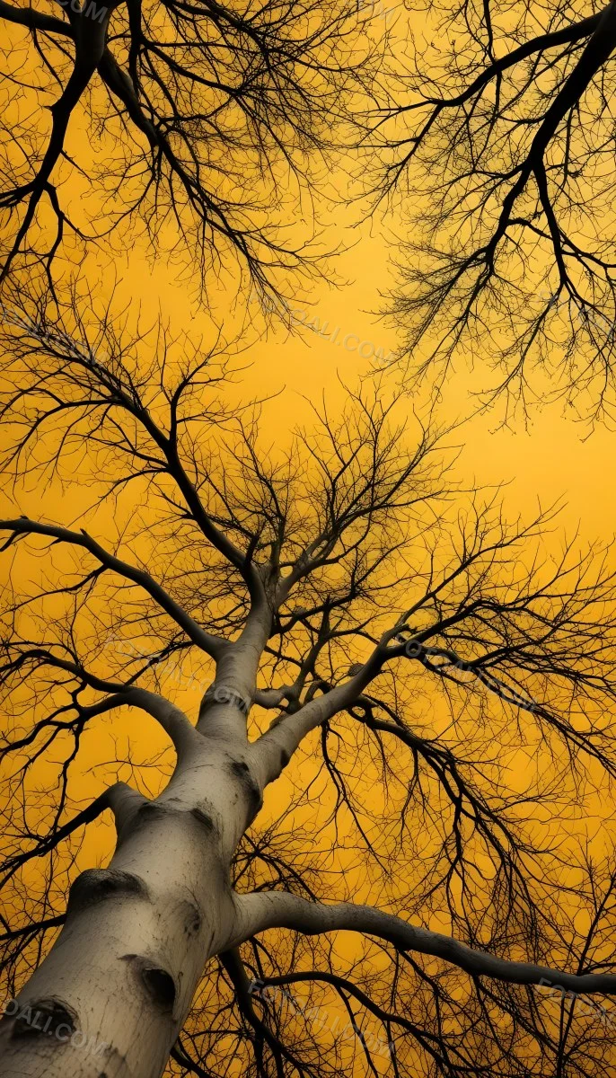 Bare Tree Branches Against A Vibrant Yellow Sky Creating An Abstract And Moody Autumn Scene 6 5d87