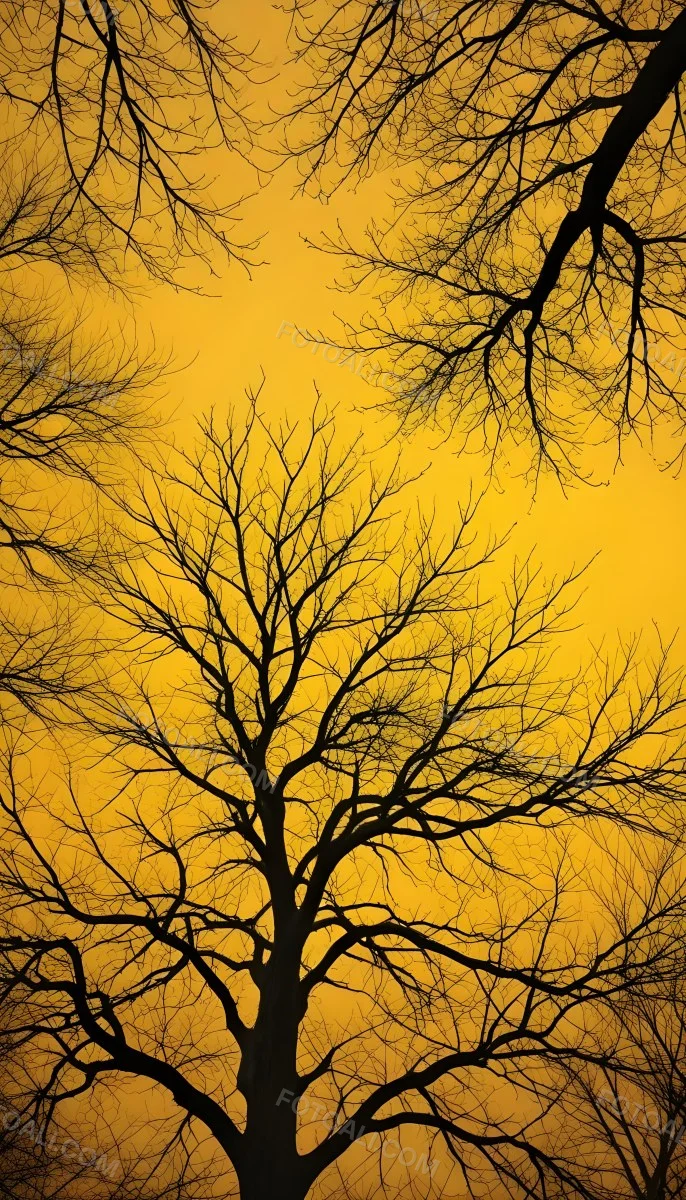 Bare Tree Branches Against A Vibrant Yellow Sky Creating An Abstract And Moody Autumn Scene 9 8613