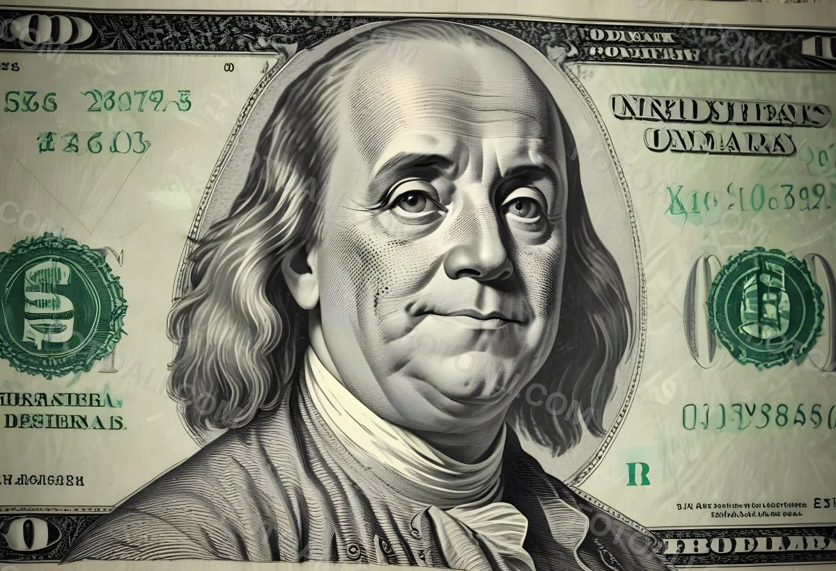 Benjamin Franklin Portrait On A One Hundred Dollar Bill Overlaid With A Stock Market Chart And Dollar Signs In A Financial Context 35 3233