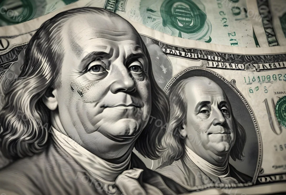Benjamin Franklin Portrait On A One Hundred Dollar Bill Overlaid With A Stock Market Chart And Dollar Signs In A Financial Context 38 34e3