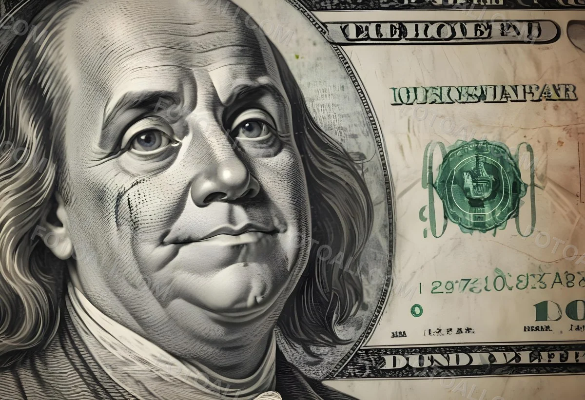 Benjamin Franklin Portrait On A One Hundred Dollar Bill Overlaid With A Stock Market Chart And Dollar Signs In A Financial Context 43 4e3c