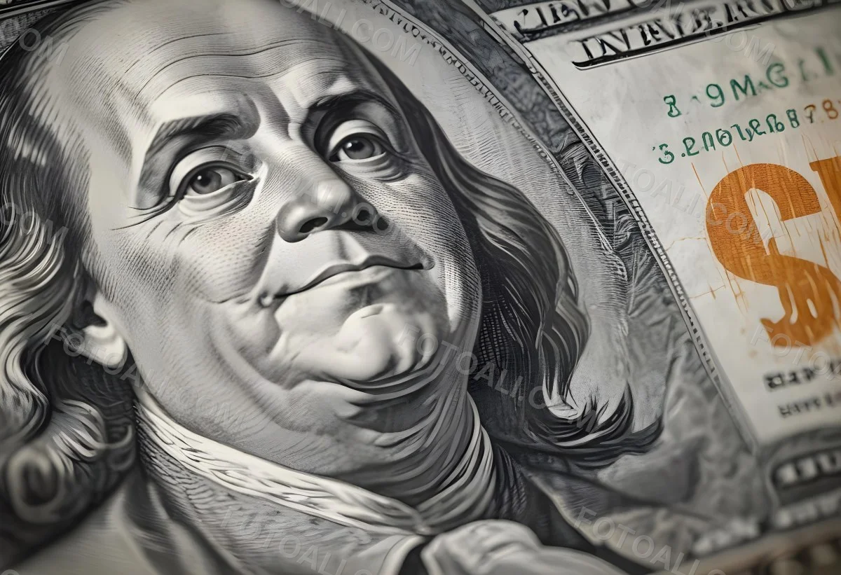 Benjamin Franklin Portrait On A One Hundred Dollar Bill Overlaid With A Stock Market Chart And Dollar Signs In A Financial Context 45 11d1