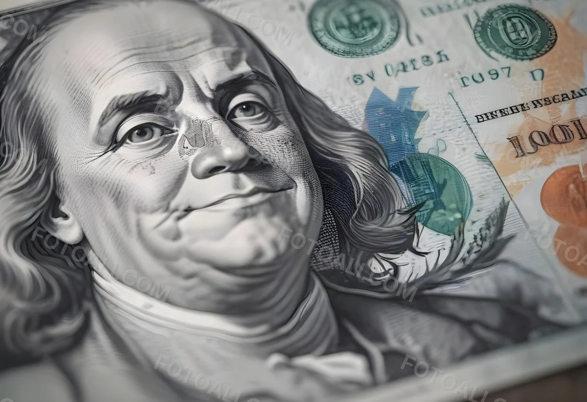 Benjamin Franklin Portrait On A One Hundred Dollar Bill Overlaid With A Stock Market Chart And Dollar Signs In A Financial Context 5 42b8