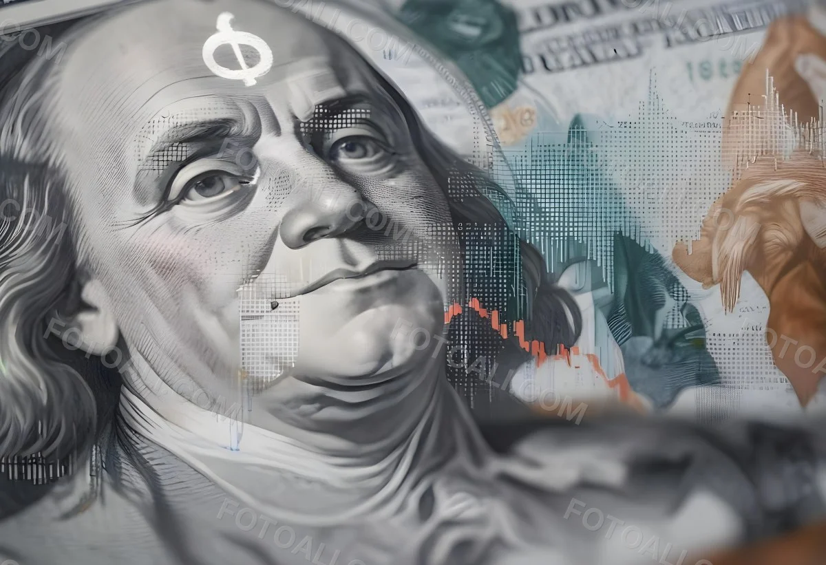 Benjamin Franklin Portrait On A One Hundred Dollar Bill Overlaid With A Stock Market Chart And Dollar Signs In A Financial Context 6 Ed51