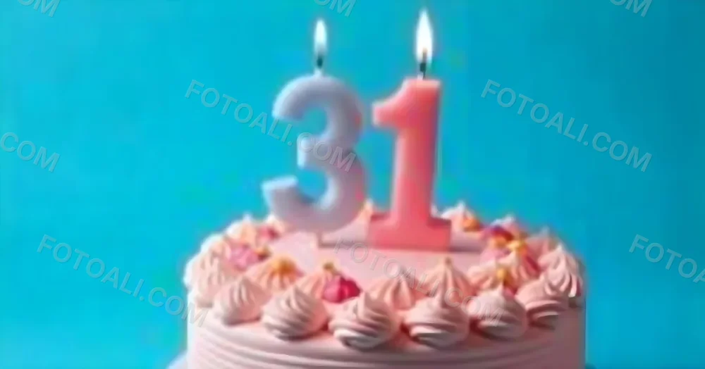 Birthday Cake With Pink Frosting And The Number 31 Candles On Top In A Blue Background 13 E84d