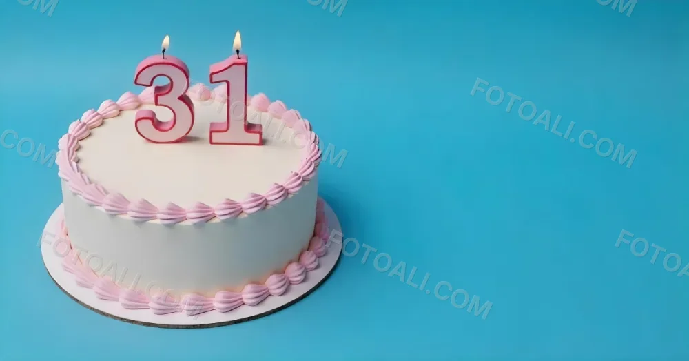 Birthday Cake With Pink Frosting And The Number 31 Candles On Top In A Blue Background 21 Ecbd