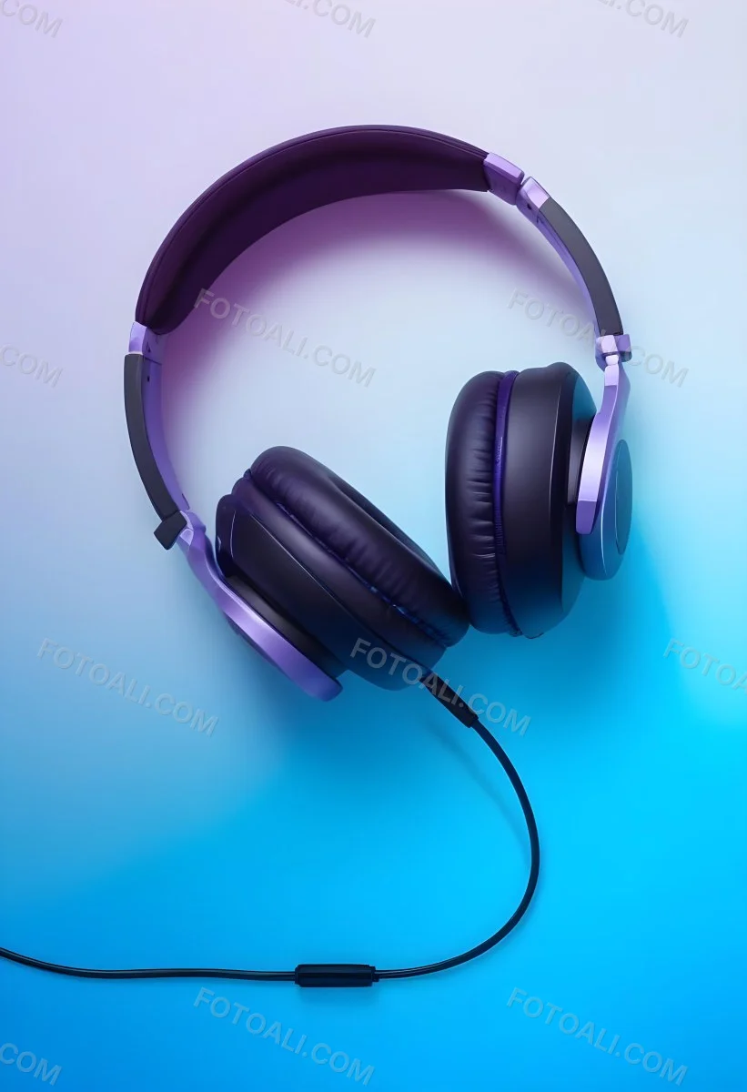 Black Headphones With Black Accents And A Blue Cable Against A Gradient Background Of Light Blue And Purple 2 5825
