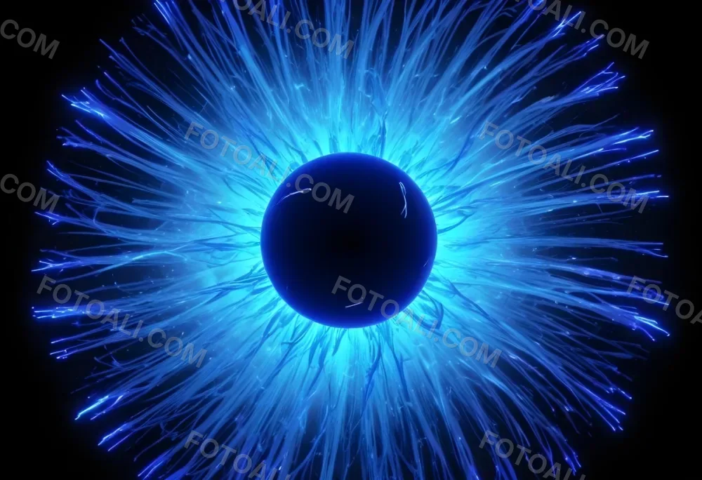 Black Sphere With Blue Glowing Tendrils Emanating Outwards Creating A Mesmerizing And Abstract Composition Against A Dark Background 48 3ae6