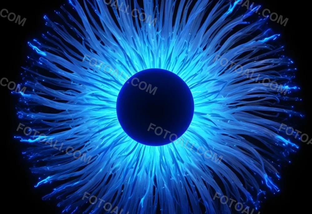 Black Sphere With Blue Glowing Tendrils Emanating Outwards Creating A Mesmerizing And Abstract Composition Against A Dark Background 5 9a9c