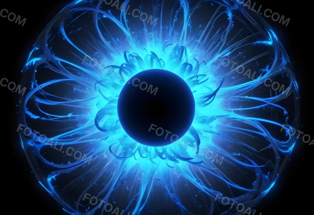 Black Sphere With Blue Glowing Tendrils Emanating Outwards Creating A Mesmerizing And Abstract Composition Against A Dark Background 61 3eb7