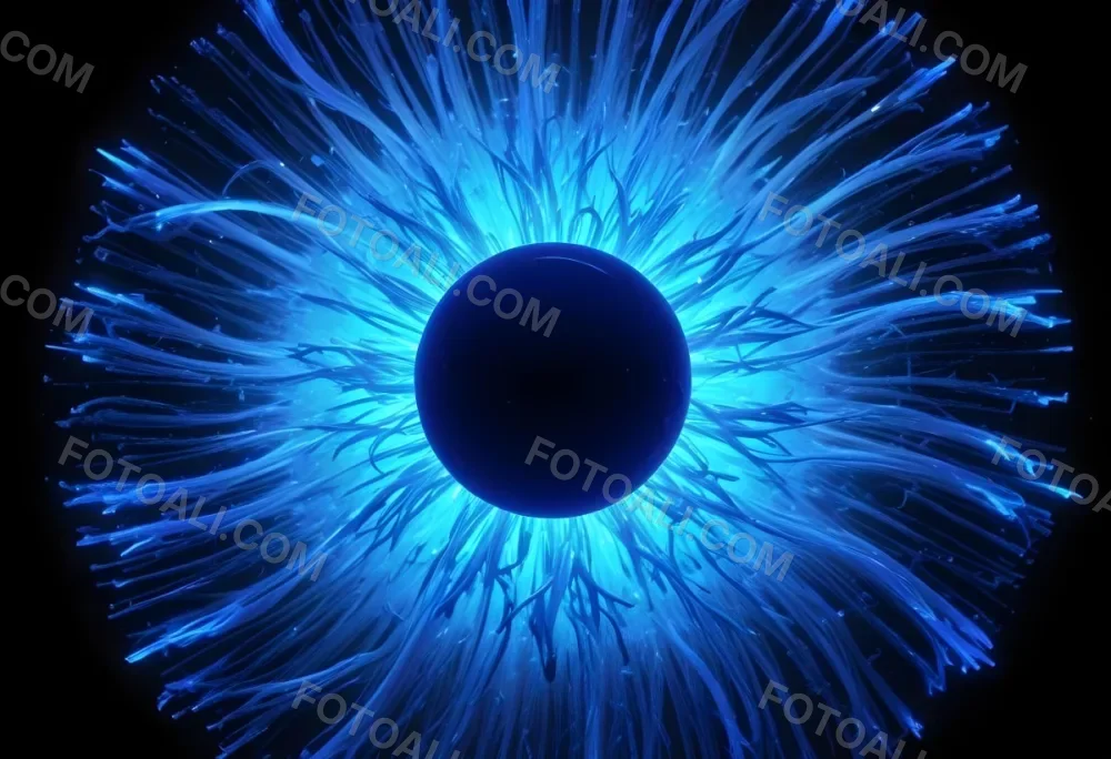 Black Sphere With Blue Glowing Tendrils Emanating Outwards Creating A Mesmerizing And Abstract Composition Against A Dark Background 71 77b1