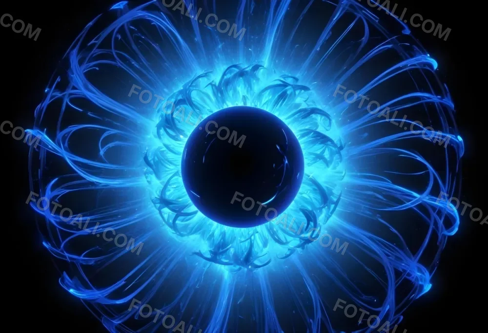 Black Sphere With Blue Glowing Tendrils Emanating Outwards Creating A Mesmerizing And Abstract Composition Against A Dark Background 8 0ece