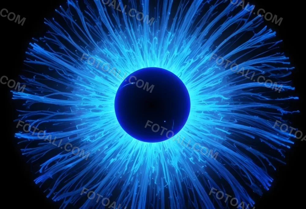 Black Sphere With Blue Glowing Tendrils Emanating Outwards Creating A Mesmerizing And Abstract Composition Against A Dark Background 9 8c51