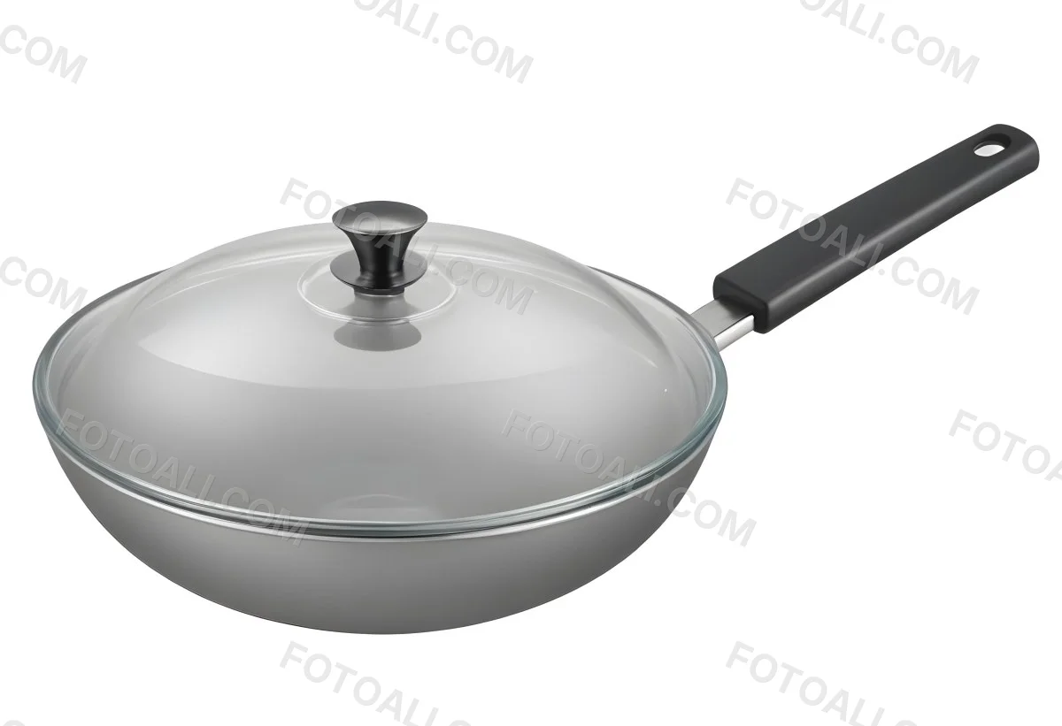 Black Wok With A Glass Lid And A Black Handle Isolated On A Gray Background 21 368f