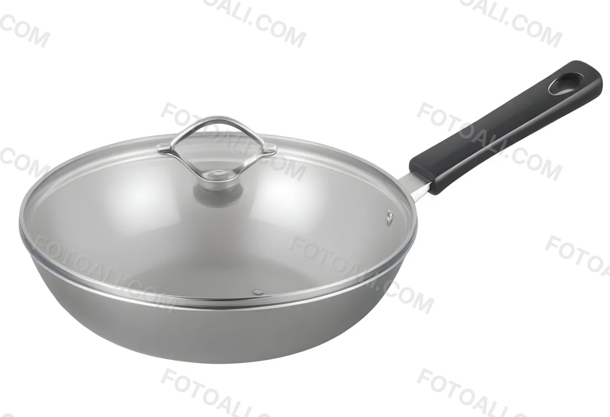 Black Wok With A Glass Lid And A Black Handle Isolated On A Gray Background 9 D3db