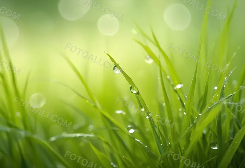 Blades Of Green Grass With Water Droplets Against A Blurred Green Background With Soft Lighting 1 Cf0a