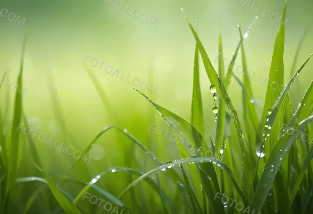 Blades Of Green Grass With Water Droplets Against A Blurred Green Background With Soft Lighting 10 7c47