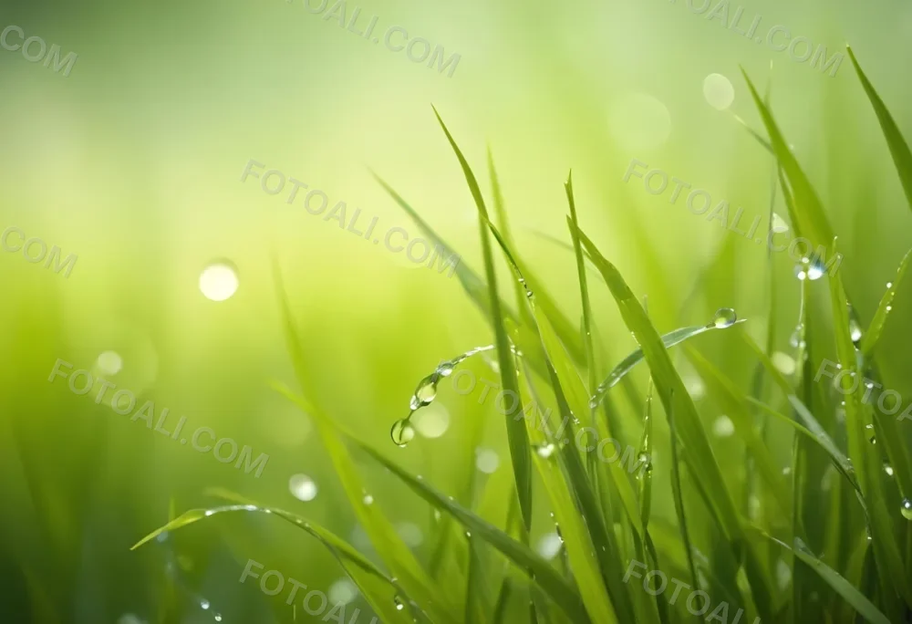 Blades Of Green Grass With Water Droplets Against A Blurred Green Background With Soft Lighting 3 5b5e