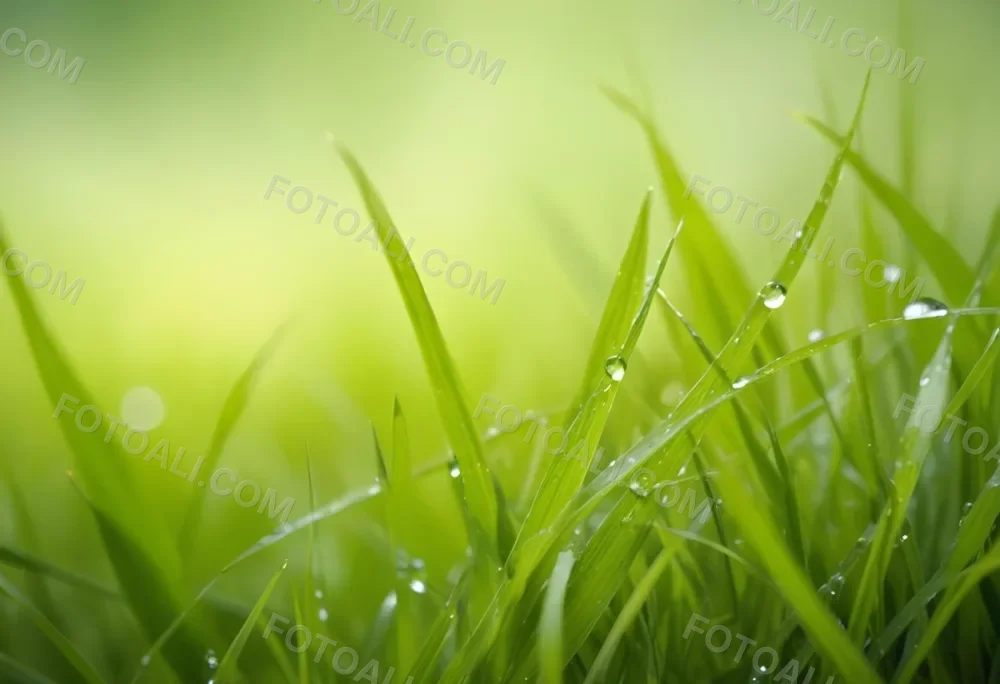 Blades Of Green Grass With Water Droplets Against A Blurred Green Background With Soft Lighting 4 063c