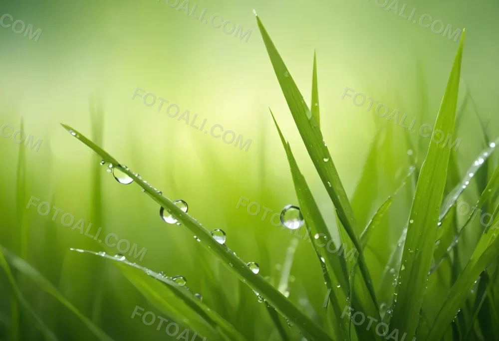Blades Of Green Grass With Water Droplets Against A Blurred Green Background With Soft Lighting 5 249f
