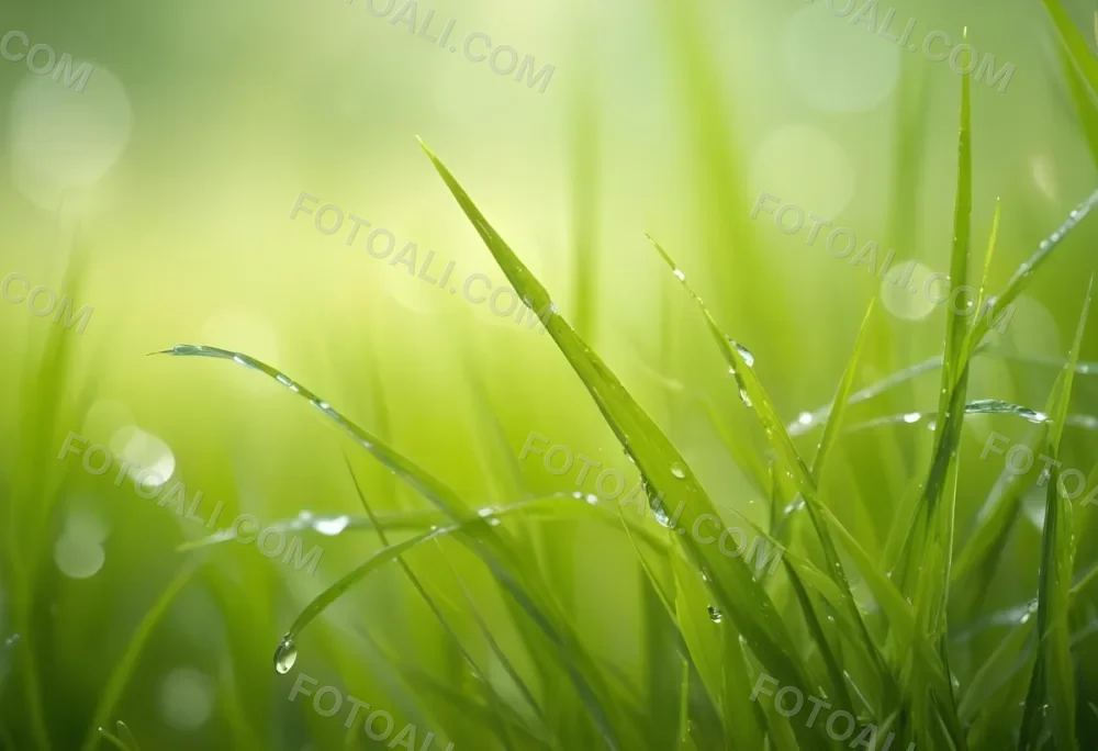Blades Of Green Grass With Water Droplets Against A Blurred Green Background With Soft Lighting 9 4fcd