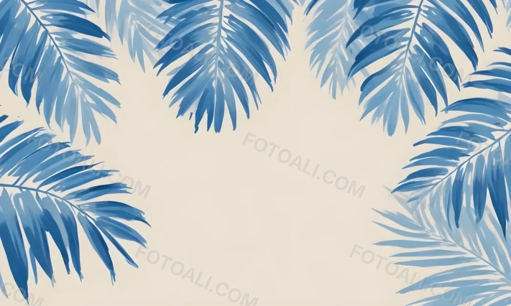 Blue Palm Leaves On The Top And Bottom Corners Of A Beige Background Tropical Summer Vacation Nature Minimalist 14 22fa