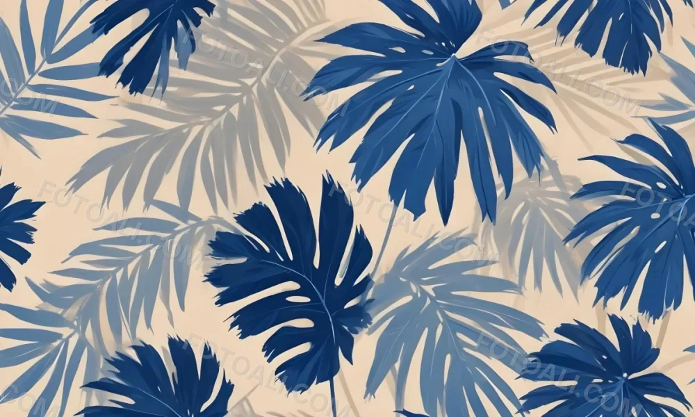Blue Palm Leaves On The Top And Bottom Corners Of A Beige Background Tropical Summer Vacation Nature Minimalist 18 6ce9