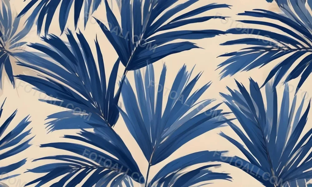 Blue Palm Leaves On The Top And Bottom Corners Of A Beige Background Tropical Summer Vacation Nature Minimalist 23 4fed