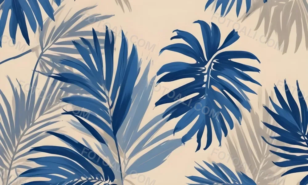 Blue Palm Leaves On The Top And Bottom Corners Of A Beige Background Tropical Summer Vacation Nature Minimalist 28 54a2