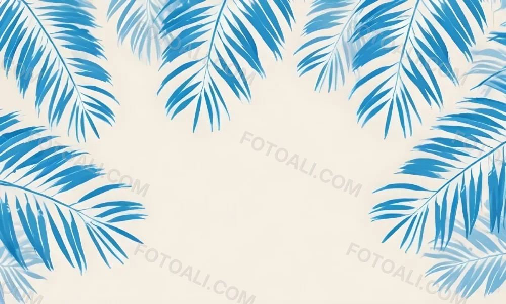 Blue Palm Leaves On The Top And Bottom Corners Of A Beige Background Tropical Summer Vacation Nature Minimalist 35 Ab1d