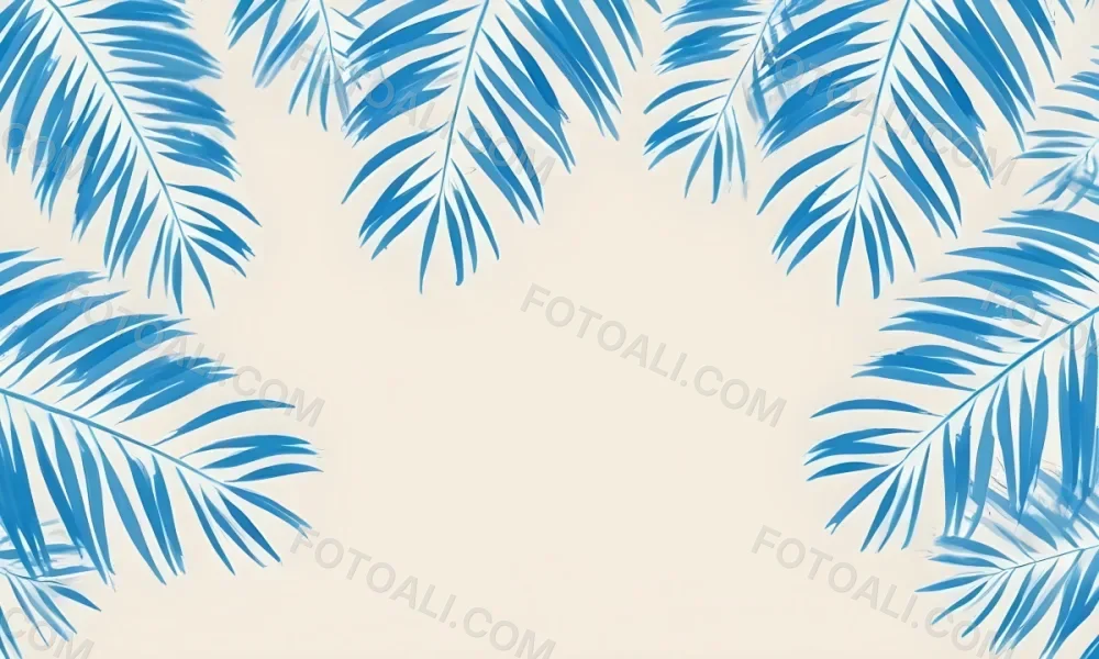 Blue Palm Leaves On The Top And Bottom Corners Of A Beige Background Tropical Summer Vacation Nature Minimalist 5 5fd8