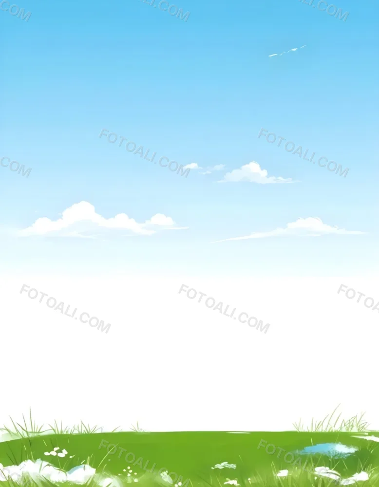 Blue Sky With Some Clouds And Green Grass At The Bottom White Background Vector Art Simple Illustration 22 3d02