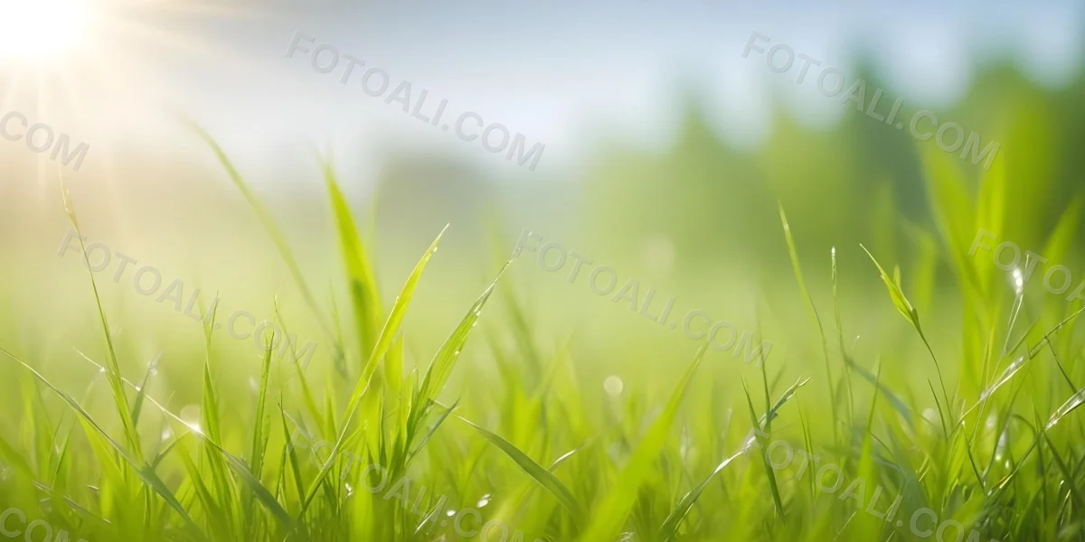 Blurred Green Grass And Foliage With A Bright Hazy Sky In The Background 10 349e