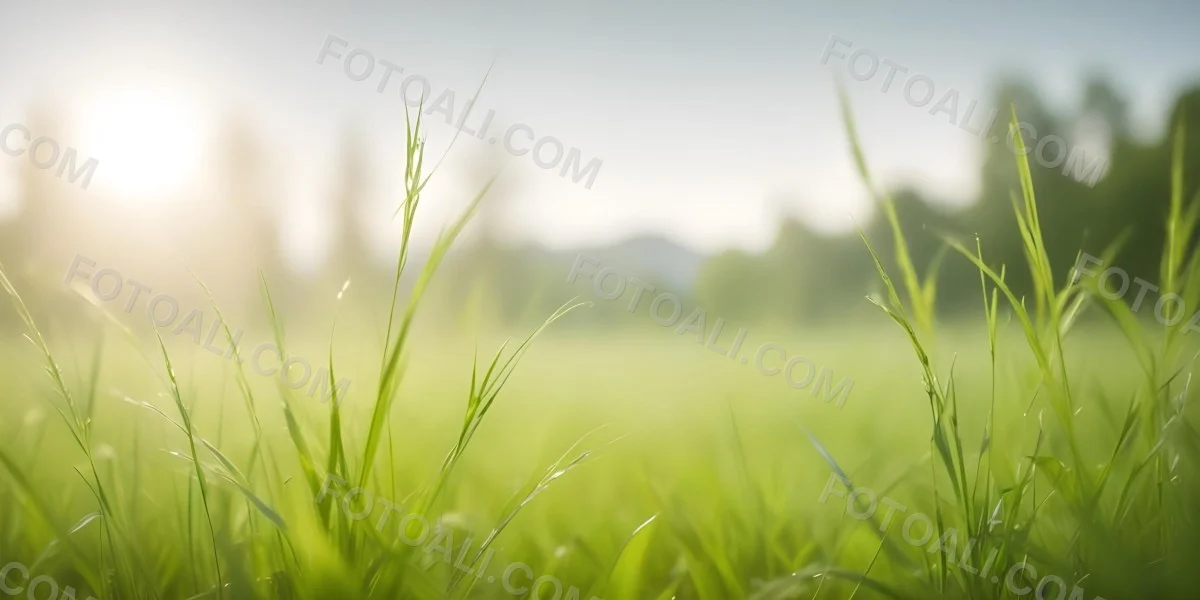 Blurred Green Grass And Foliage With A Bright Hazy Sky In The Background 11 F28a