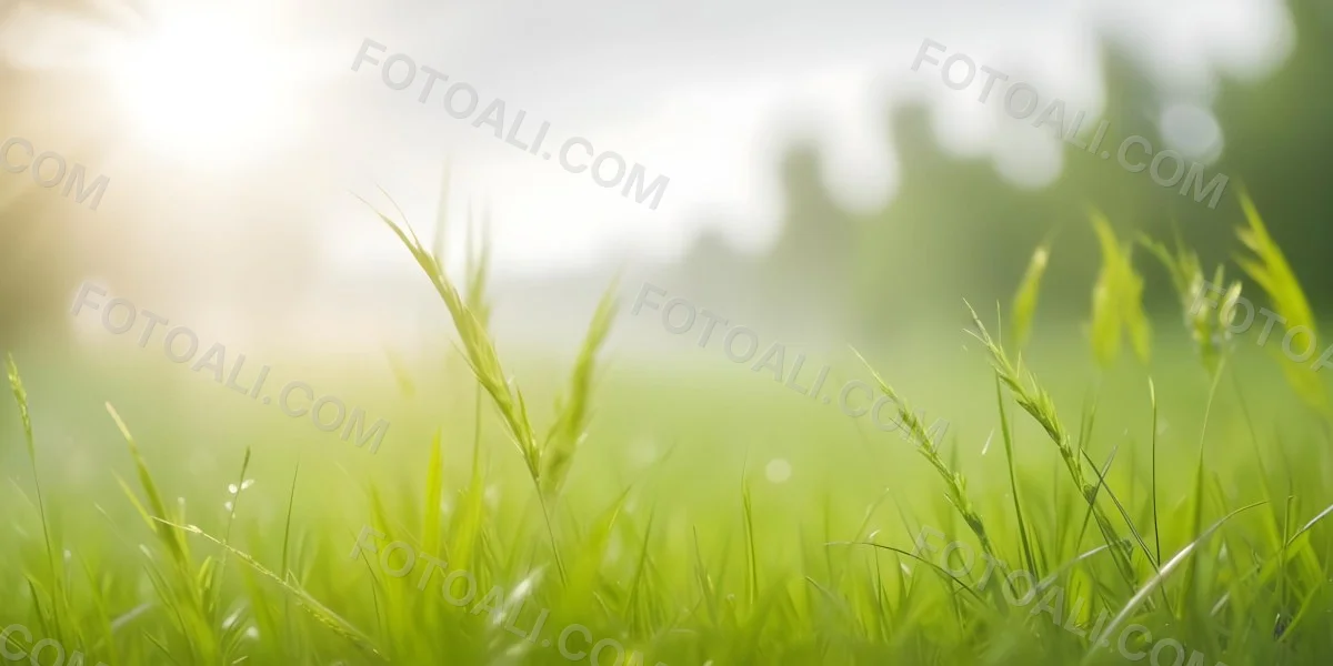 Blurred Green Grass And Foliage With A Bright Hazy Sky In The Background 14 33af