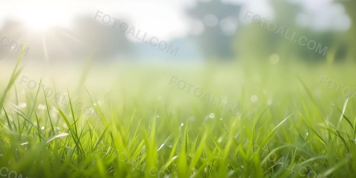 Blurred Green Grass And Foliage With A Bright Hazy Sky In The Background 16 868d