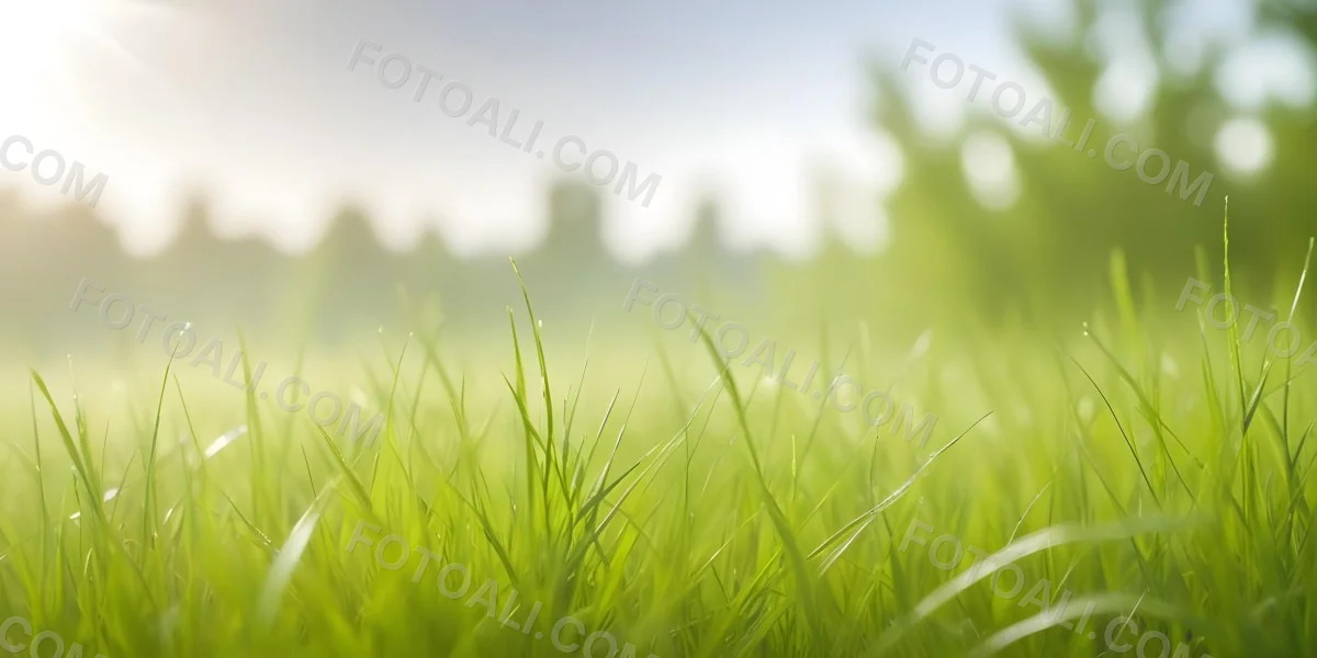 Blurred Green Grass And Foliage With A Bright Hazy Sky In The Background 18 912f