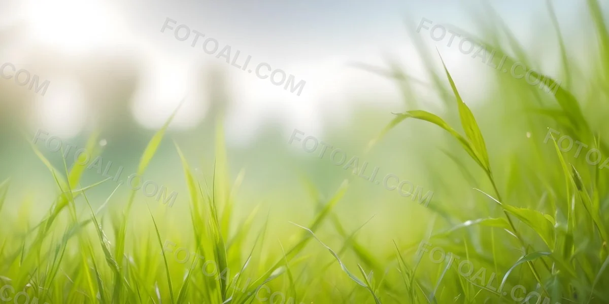 Blurred Green Grass And Foliage With A Bright Hazy Sky In The Background 19 C878