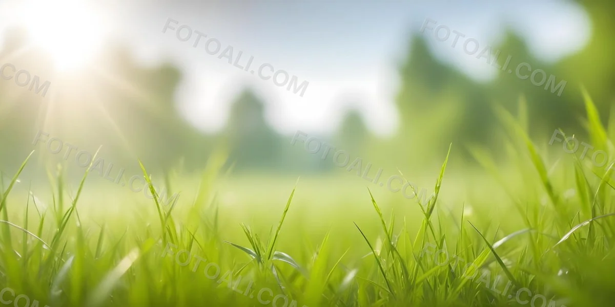 Blurred Green Grass And Foliage With A Bright Hazy Sky In The Background 3 54c7
