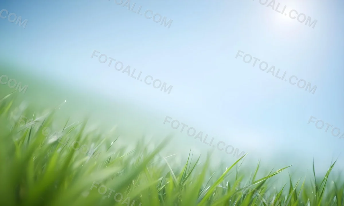 Blurred Green Grass Field With A Clear Blue Sky In The Background 1 Dfc8