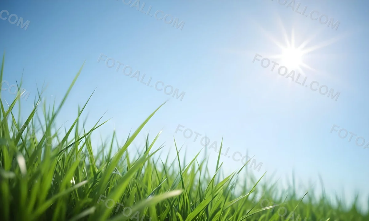 Blurred Green Grass Field With A Clear Blue Sky In The Background 10 F66f