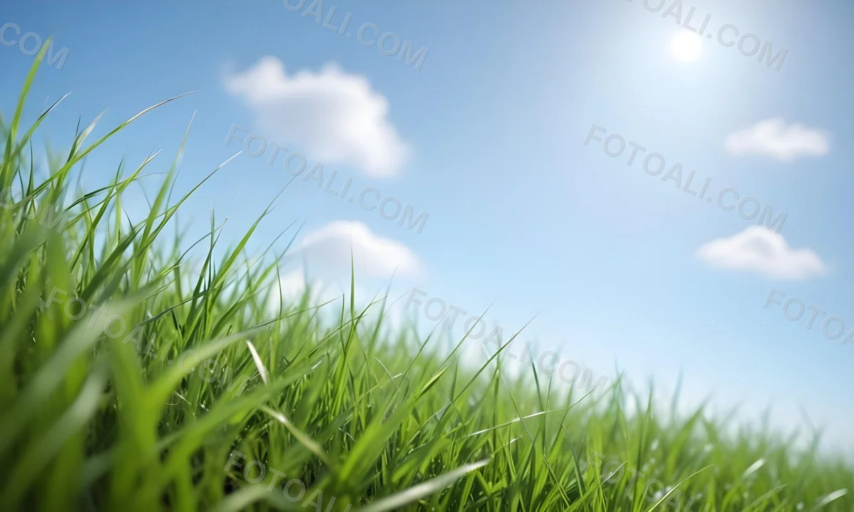 Blurred Green Grass Field With A Clear Blue Sky In The Background 12 F9f0