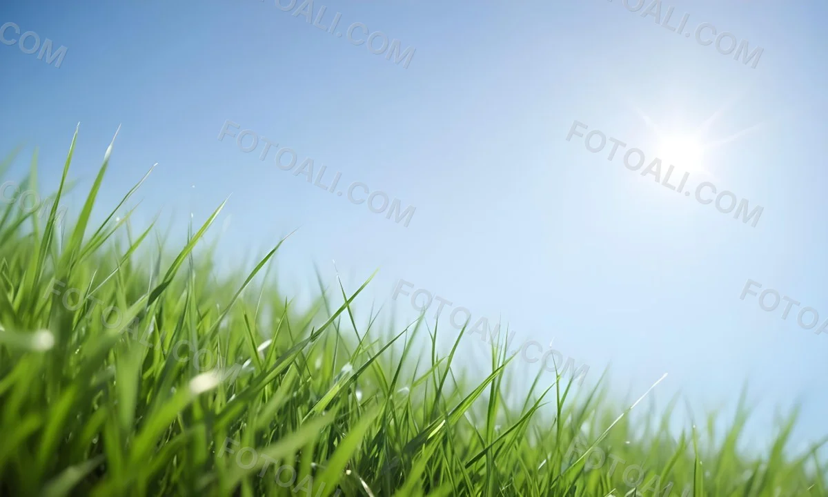 Blurred Green Grass Field With A Clear Blue Sky In The Background 15 A5c9