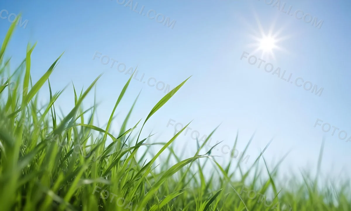 Blurred Green Grass Field With A Clear Blue Sky In The Background 16 0c7a