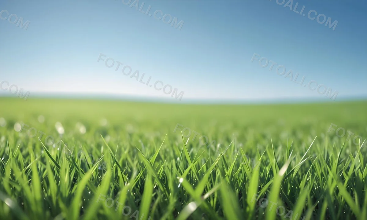Blurred Green Grass Field With A Clear Blue Sky In The Background 4 1501