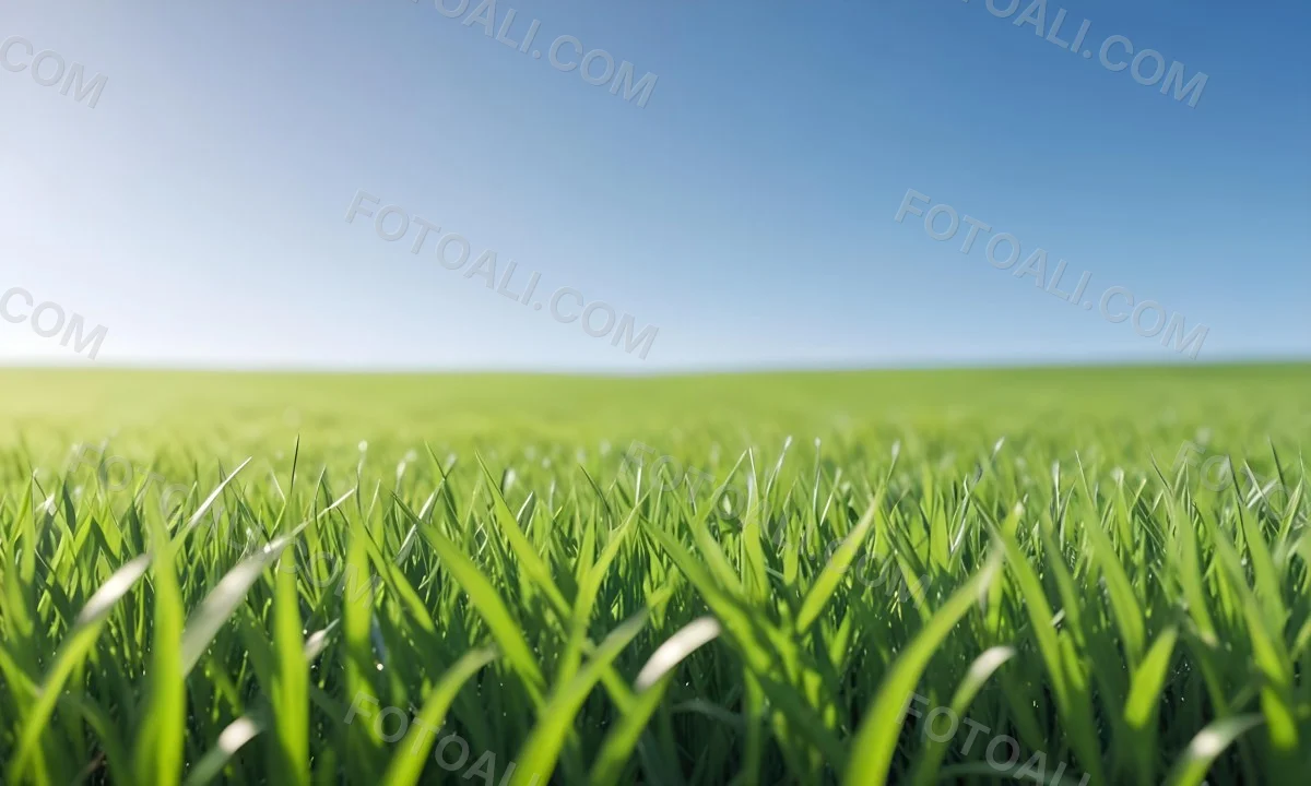 Blurred Green Grass Field With A Clear Blue Sky In The Background 5 0680