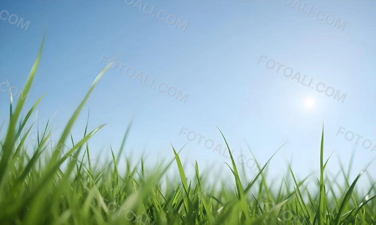 Blurred Green Grass Field With A Clear Blue Sky In The Background 8 Ead8